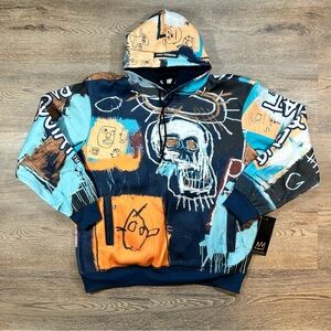 Members Only Jean Michel Basquiat All Over Graffiti Skull Print Hoodie Men Large
